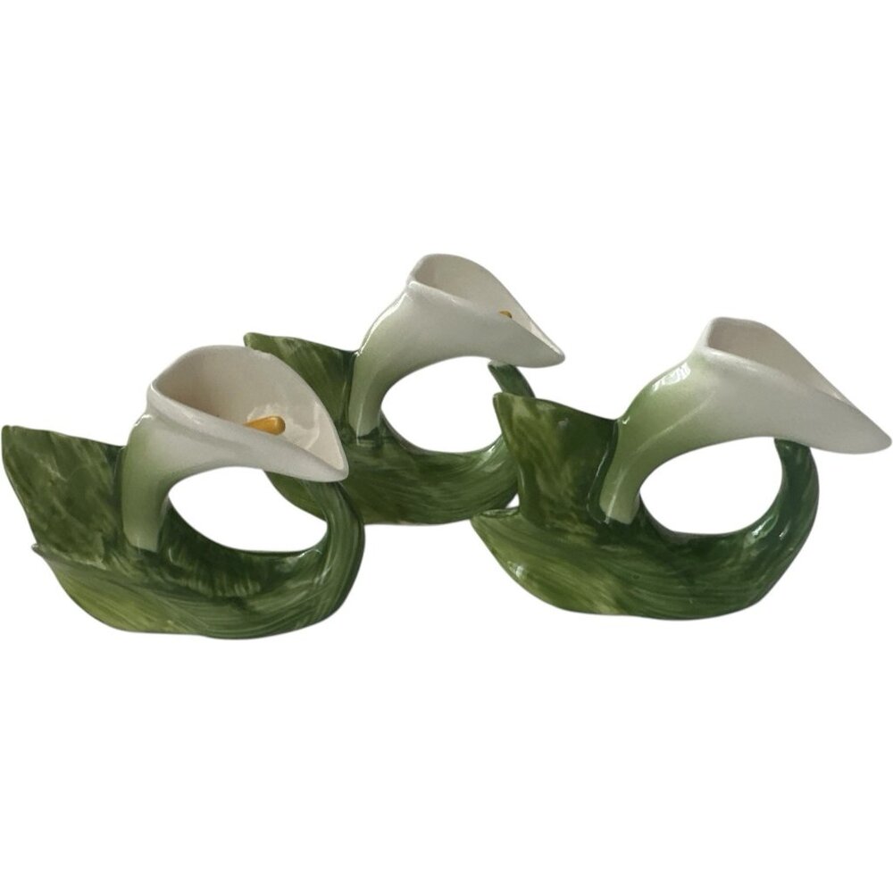 PIA Napkin Rings Holders Bone China Calia Lilly Flower Vintage Set of 3 floral